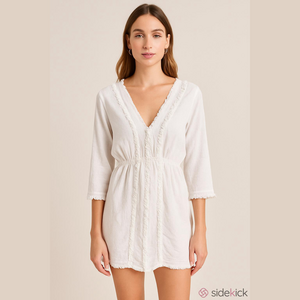 Valentina White Linen Label Tee with Embroidered Detail